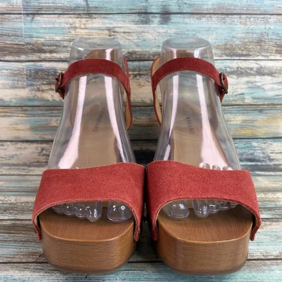 Lucky Brand Zashti Wedge Sandals Size 7.5M Currant Red Suede Womens - Picture 3 of 12